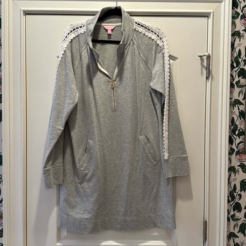 Lilly Pulitzer Skipper popover dress with sleeve detail in heathered seaside gre